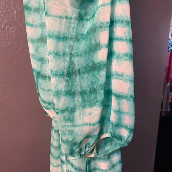 Bisou Bisou Women's Size 10 Green White Tie Dye Cold Shoulder Short Dress - Picture 8 of 16